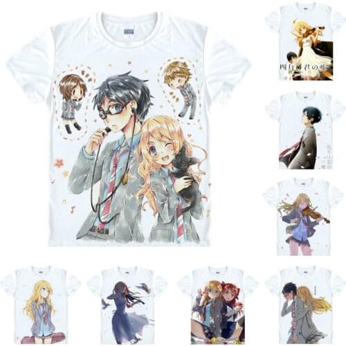 Your Lie in April Kaori Tsubaki Kosei T Shirt Cosplay Costumes Mens Japanese Famous Anime T-shirt Unique Camisetas Masculina