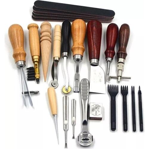 Leather Craft Punch Tools 19pcs Kit Stitching Carving Working Sewing Saddle Groover Stitching Tool Sewing Tools Accessories