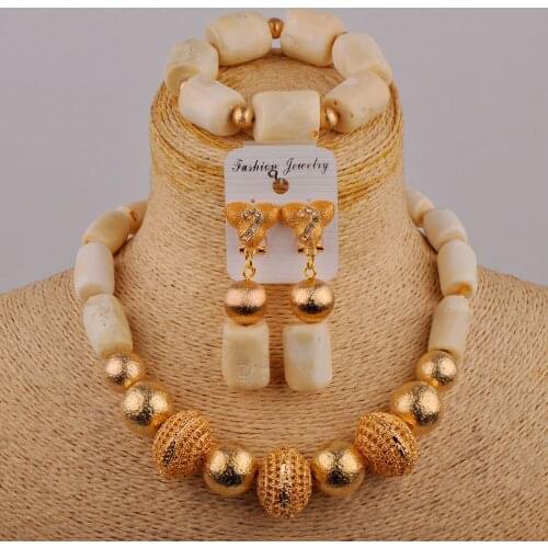 Classic African Bride Wedding Dress Accessories White Natural Coral Bead Necklace Nigerian Female Wedding Jewelry Set AU-285