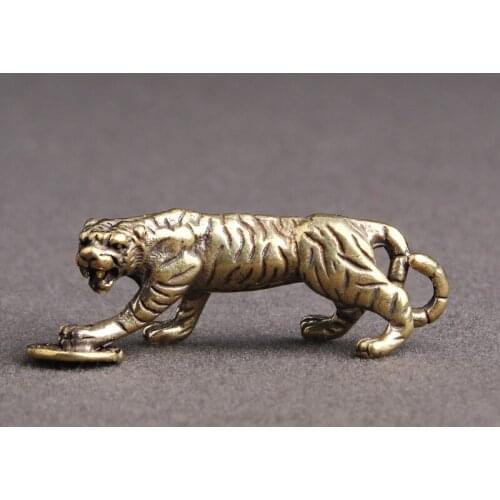 Brass Tiger Pure Brass Coin Tiger Keychain Zodiac Tiger Lucky Fortune Creative Decoration Chinese Culture Home Decor Ornament