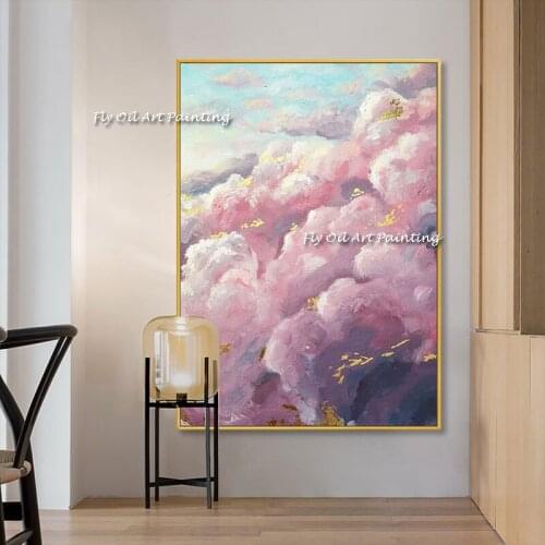 Best Artist Handmade Oil painting pink sea of flowers Vertical Painting Paint Handmade Oil Painting Wall Art Picture