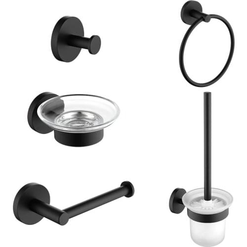 Black Color Bathroom Accessories Set Towel Robe Hook Toilet Brush Holder Soap Dish Towel Ring Bath Hardware Set Wall Mounted