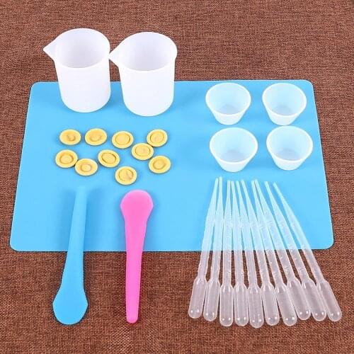 29Pcs Epoxy Resin Mixing Tools Set Silicone Measuring Cups Mixing Cups Finger Cots Silicone Mat Mixing Droppers Jewelry Making