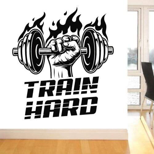 Gym Wall Stickers Train Hard Trainer Fitness Club Sport Culture Vinyl Man Cave Interior Door Window Wall Stickers Z458