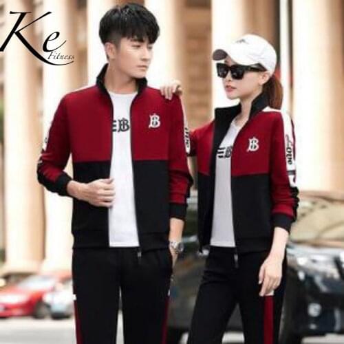 KE 2021 new Couple sportswear suit burgundy red white sport set spring sports tracksuit man woman fashion large size big cotton