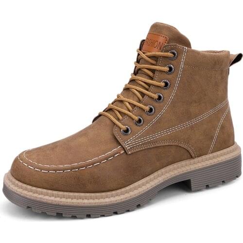 2021 Spring Autumn New Street Style Boots for Male Comfortable Round Toe Middle Heel Lace-up Casual Shoes Suitable for Climb