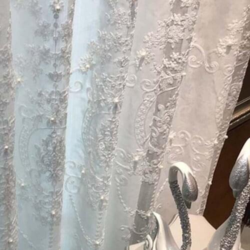 Luxury White Beaded Embroidered Tulle Curtains For Living Room Bedroom Sheer Curtains Modern Voile Decorative Window Drapes #4