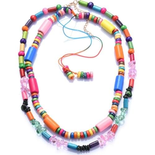 Fashion Colorful Kids Children Handmade Wood Beaded Choker Necklace Women 2021 New ZA Wooden Necklace DIY Jewelry Accessories