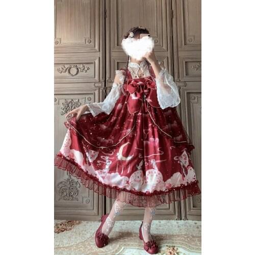 Chinese style sweet lolita dress vintage lace bowknot cute printing high waist victorian dress kawaii girl gothic lolita jsk cos
