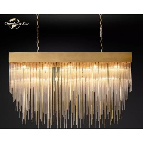 Modern Cascada Rectangular Chandelier Luxury Crystal Tassel Metal Gold Chrome Black Ceiling Lights Fixture Living Room Lamps