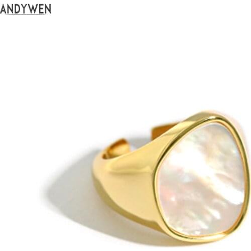 ANDYWEN 2020 925 Sterling Silver Gold Chain Adjustable Ring Women Fashion Luxury Jewelry Fashion Fine Jewels Resizable Rings