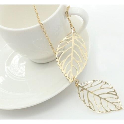 RONGQING 12Pcs/lot Girl Jewelry Pendant Chain Two leaf Gold Silver Necklace women