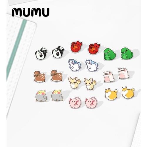2020 New Cute Animals Stud Earring Parrot Panda Dragon Fox Acrylic Earring Handmade Earrings Epoxy Jewelrys