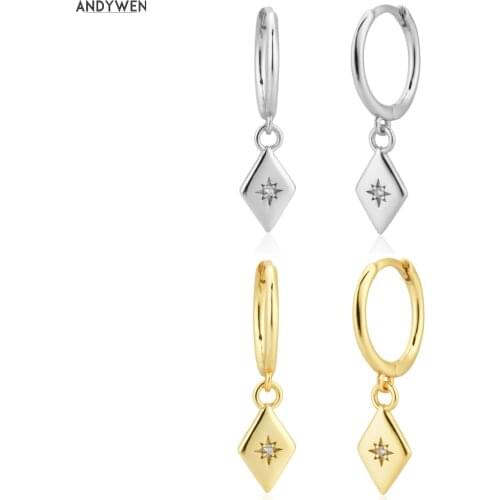 ANDYWEN 925 Sterling Silver 8.5mm Square Eye Zircon Drop Earring 2020 Rock Punk Loops Party Small Tiny Jewelry For European