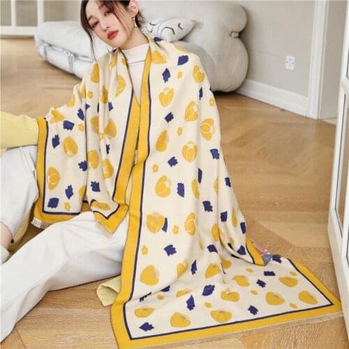 2021 Winter Scarf Cashmere Female Shawls Elegant Floral Wrap Hijab For Ladies Autumn Warm Blanket Double-sided Bufanda Stoles
