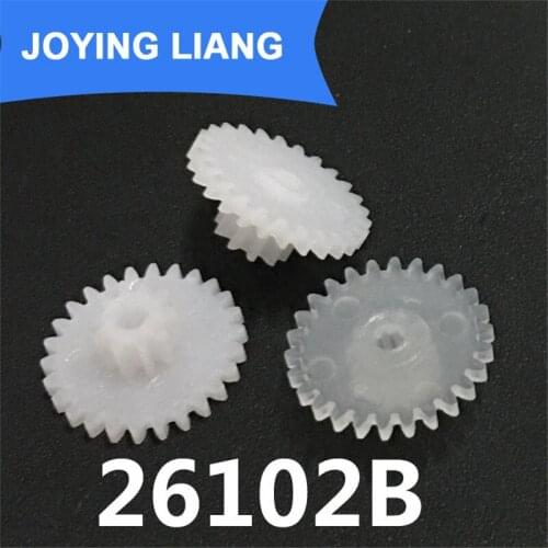 26102B 0.5M Gear 14mm Diameter 26 Teeth + 10 Teeth POM Plastic Pinion 2MM Motor Shaft Toy Parts Wheels 10pcs/lot