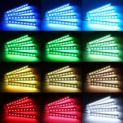 4pcs Car RGB Led Car Light LED Strip Lights Auto Styling Decorative Atmosphere Lamps Light with Remote 12V 7 Color Car Interior