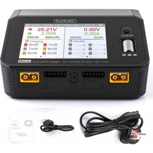 ToolkitRC M6DAC 350W x 2 USB-C 65W AC DC Dual Smart Charger Discharger Battery Balance for 1-6S Lipo LiHV Lion NiMh Pb Cell