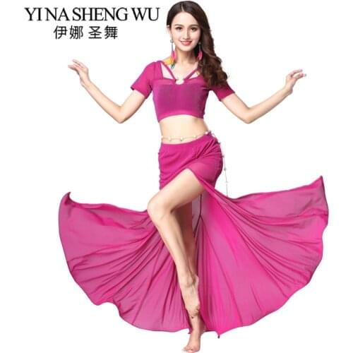 Belly Dance Practice Clothes Professional Adult Women 2-Piece (Top+Slit Skirt) Bellydance Costume Sexy Stage Performance Clothes