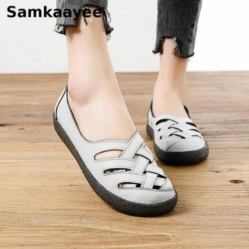 Size 35-40 Women Flats Shoes Spring Autumn Female Leather Shoes Mujer Loafers Hollow Sneakers Slip-On Jelly Bottom Zapatos Y39