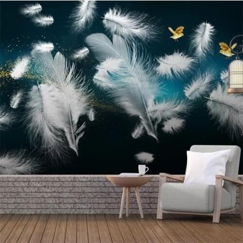 Wellyu Nordic simple dream feather bird background wall decoration painting custom large mural green wallpaper
