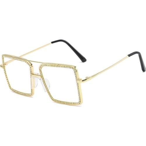 Women Crystal Sunglasses Vintage Clear Lens Glasses ladies luxury Rhinestone Decoration Sunglasses Men