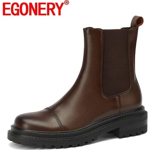 EGONERY Women winter New Style Thick bottom Round Toe Martin boots Fashion Leisure Concise Comfortable Solid color Mature soft
