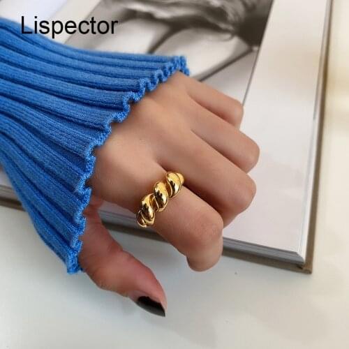 Lispector 925 Sterling Silver Korean Twist Weave Ring for Women Minimalist Twine Double Layer Thick Wrap Rings Rock Punk Jewelry