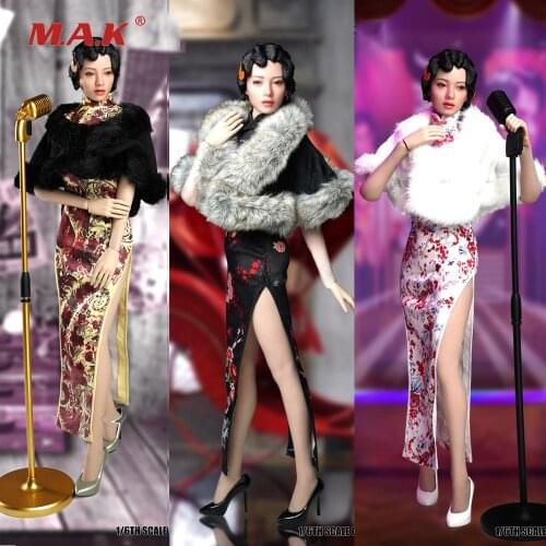 Stock SET046 1/6 Shanghai singer girl cheongsam dress with movable eyes Headsculpt for Big Breast S09C body Female Body Model