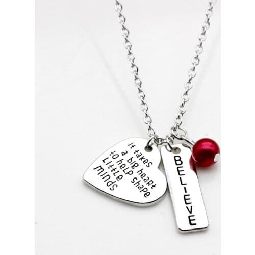 10PCS Fashion Lettering It takes a big heart to help shape little minds BELIEVE Inspirational Necklace Jewelry Teachers Gift