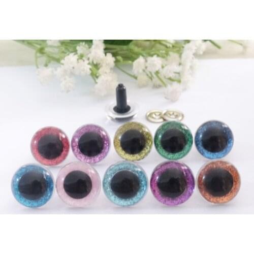 20pcs new design 13.5/15/16.5/18mm smooth stem clear toy eyes +glitter Nonwovens+meteal washer --size option