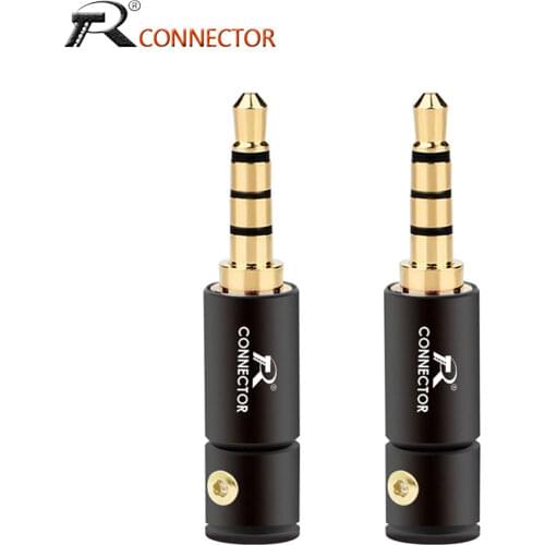 3PCS Gold-plated Jack 3.5 Audio Plug 4 Pole Earphone Connector with Aluminum tube&Screw locks welding free with retail packing