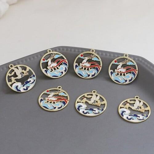 6pcs New Chinese Style Antiquity Earrings for Women alloy drip oil round pendant auspicious clouds sika deer jewelry accessories