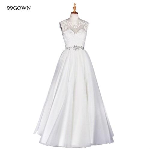 99GOWN White Lace Long Dress For Bridesmaid Sleeveless Embroidery Beading Women Dresses For Wedding Party Wedding Guest