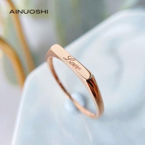 AINUOSHI 18K Gold Promise Engagement Anniversary Ring for Women Classic Ring Fine Jewelry (You Can Engrave Lettering)