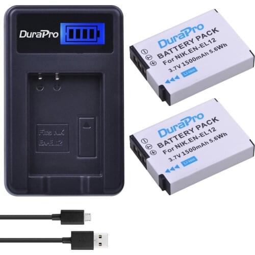 2pc 1500mAH EN-EL12 ENEL12 EN EL12 Rechargeable Battery + LCD USB Charger for Nikon S8200 S9100 S9200 S9300 P300 P310 Camera
