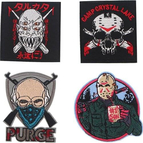 ZF1933 1pcs Horror Killer Purge Stripe Applique Patch Iron On Embriodered Patches For Clothing Badge Stickers
