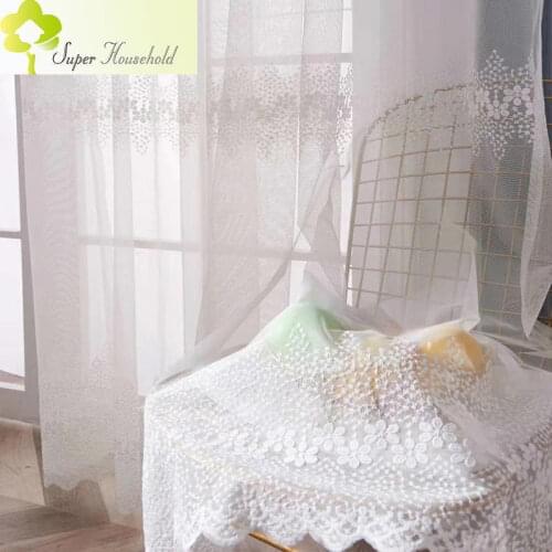 White Gauze Semi-shading Curtains for Living Room Sheer embroidered Snowflake Tulle for Bedroom Kitchen Lace Yarn Window Screen