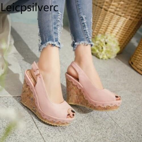 Womens Sandals summer new style fashion Mixed Colors Fish mouth Open toe Buckle High heel Wedge Womens shoe plus size 33-43