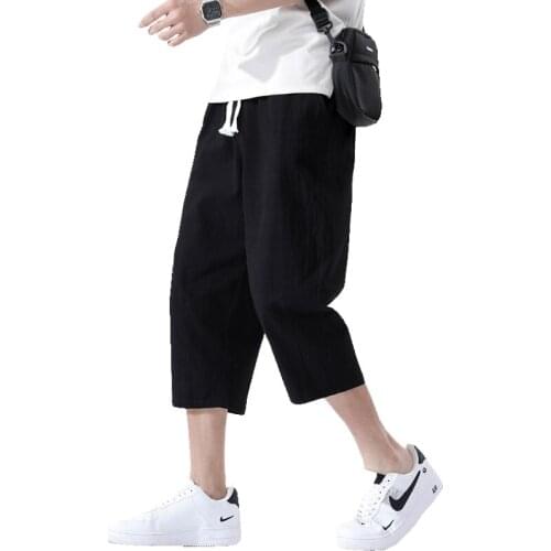 Men Harem Pants Calf-Length Pants 2021 Mens Summer Linen Joggers Streetwear Sweatpants