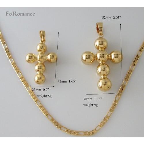 Foromance/ YELLOW GOLD COLOR 24" FIGARO NECKLACE & PLAIN BALL JESUS CROSS GOD PENDANT TWO SIZES ON SALE