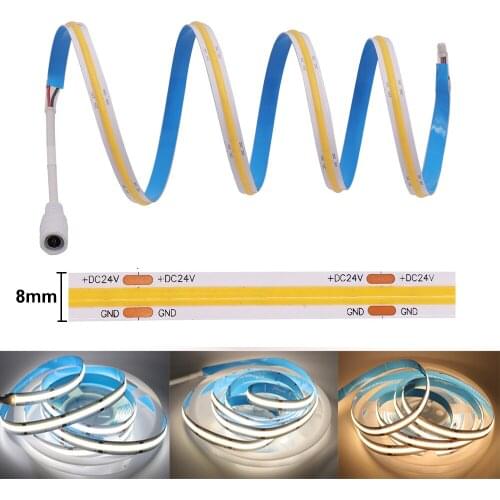 COB LED Strip High Density Flexible LED Tape High Bright 384/528 LEDs/M Linear Ribbon White/Warm White/Neutral White DC12V 24V