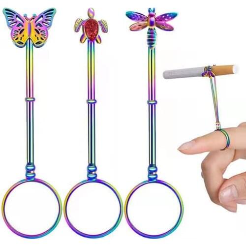Color Smoking Finger Ring Fashion Animal Shape Cigarette Metal Hand Holder For Women Men Slim Finger Clip Smoking Accessories