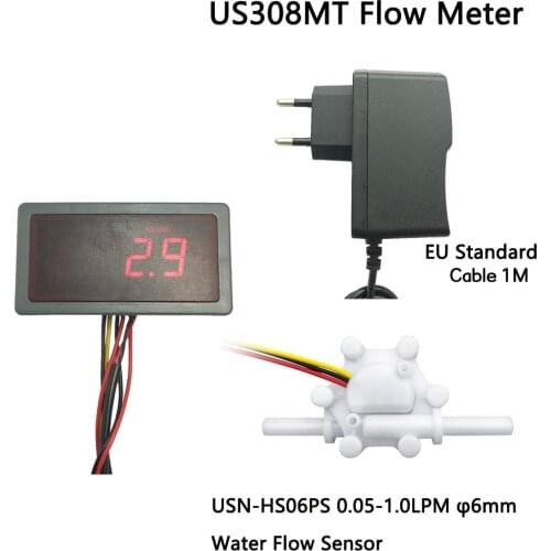 Flowsensor Flowmeter Flow Rate Display US308MT USN-HS06PS 6mm OD 0.05-1.0L/min for Water Flow Sensor
