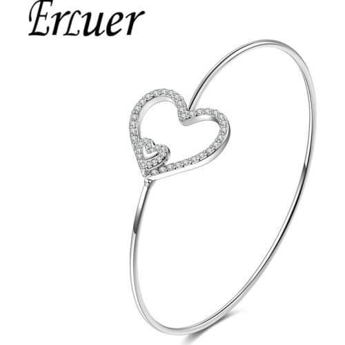 ERLUER Girls romantic heart bangles for women party jewelry Crystal Zircon bijoux bracelets love bracelet valentines day gift