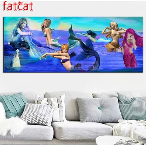 FATCAT Mermaid Large Diy Diamond Painting Full square round drill 5d Diamond Embroidery Mosaic Needlework Home Decor AE2347