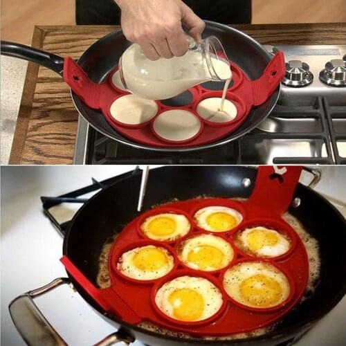 Nonstick Pancake Maker Mold Silicone Egg Ring Square Heart Round 4/7/10 Holes Fried Eggs Mold Kitchen Cooking Tool