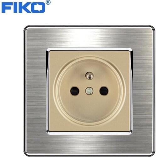 FIKO 16A French Wall Socket with USB Electrical Plug AC 110~250V ,Luxury Power Outlet Enchufe stainless steel panel 86mm*86mm