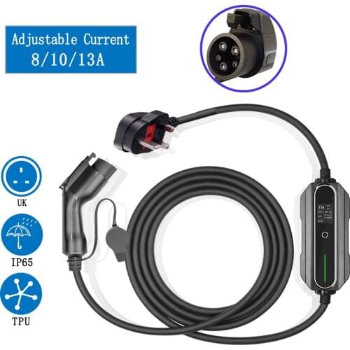 J1772 Type1 Plug 13Amp Electric Vehicle Portable Charger 5Metres EV Charging Cabl Adjustable Home With UK Plug