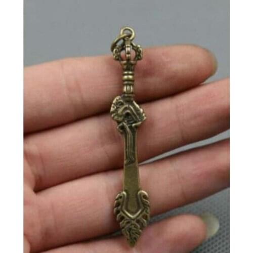 2.7" Collection Nepal Tibetan Buddhism Bronze Wenshu Wisdom Sword Amulet Pendant